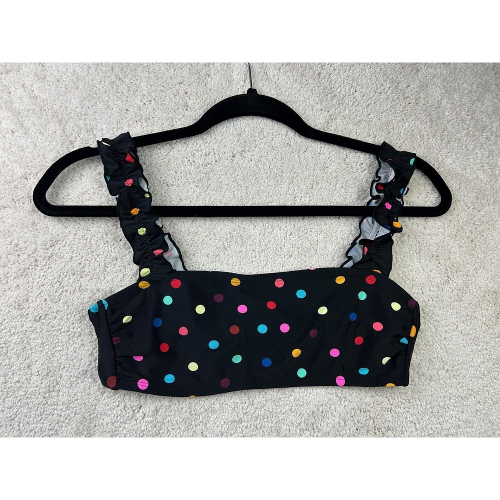 No Boundaries Bikini Top Womens Medium Black Polka Dot Ruffle Strap Swimwear‎